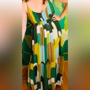 Maxi halter dress. Size 2 Ruffle 3/4 down. Tie straps. Totem. Pleated front top